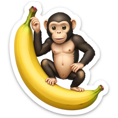 a chimpanzee inside a giant banana sticker