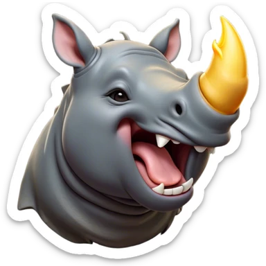 Cinematic Cute Yawning Rhinoceros Portrait Emoji, Head tilted slightly with a dramatic, wide-open yawn, showcasing a soft, textured slate-gray hide with a slightly drooping horn and eyes barely open in drowsy contentment, Simplified yet irresistibly adorable features, highly detailed, glowing with a soft, cozy glow, high shine, relaxed yet expressive, stylized with a touch of rugged whimsy, bright and endearing, soft glowing outline, capturing the essence of a sleepy yet affectionate rhinoceros, so drowsy it feels like it could stretch out of the screen and curl up for a nap! sticker