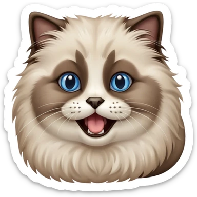 Cinematic Adorable Fluffy Brown Seal Ragdoll Cat Portrait Emoji, Head tilted cutely with big, sparkling blue eyes, soft brown seal-colored fur with darker points on the ears, face, and paws, Simplified yet irresistibly adorable features, highly detailed, glowing with a soft, warm glow, high shine, yawning in a peaceful and playful manner, stylized with a touch of whimsy, bright and endearing, soft glowing outline, capturing the essence of a relaxed and loving kitten, so cute it feels like it could leap out of the screen and stretch into a cozy nap! sticker