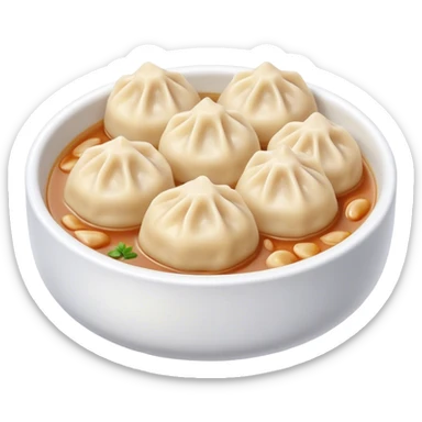 Cinematic realistic emojis depicting a dish of dumplings, showing delicate in a light sauce with a soft texture and attractive natural lighting. sticker