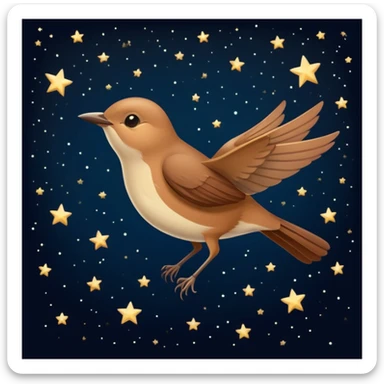 a nightingale bird flying against a dark starry night sky sticker
