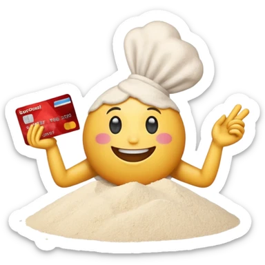 Happy emoji with credit card in hand and a small pile of flour in front  sticker