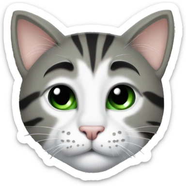 A nineteen years old cat that has green eyes, he is a little bit skinny. His belly’s upper part is black: the part that is down is white. His paws are black, and his tail s black. The upper part of the head is black and he one that is down is white.  sticker