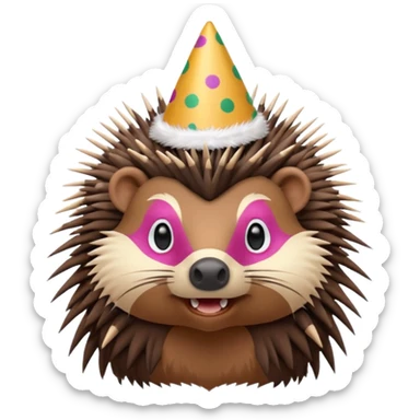 portrait of a porcupine, bust up, festive party hat sticker