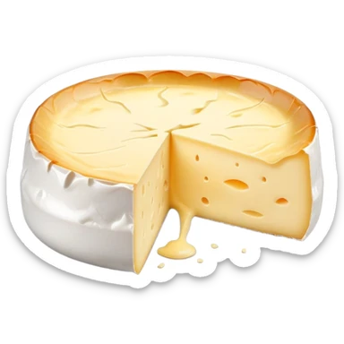 cinematic-realistic-brie-cheese-emoji,-featuring-a-creamy gooey center,-soft-ripened-cheese-with-a-delicate white rind-rendered-with-lifelike-detail-and-inviting,-natural-lightingwith a slide showing the gooey center sticker