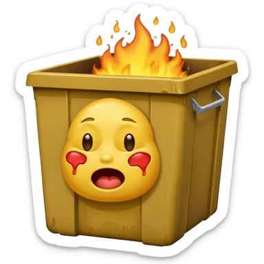 I want an emoji that is sitting in a dumpster fire, crying and laughing, while also melting. sticker