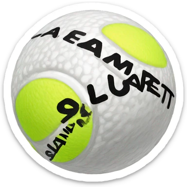A white tennis ball with saint laurent written on it sticker