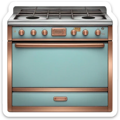 Realistic pastel blue and metallic copper vintage oven. sticker