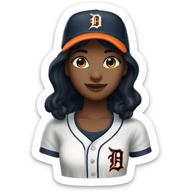Girl with black hair wearing a Detroit Tigers hat sticker
