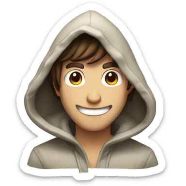 human male rogue with brown hair wearing a hood laughing sticker