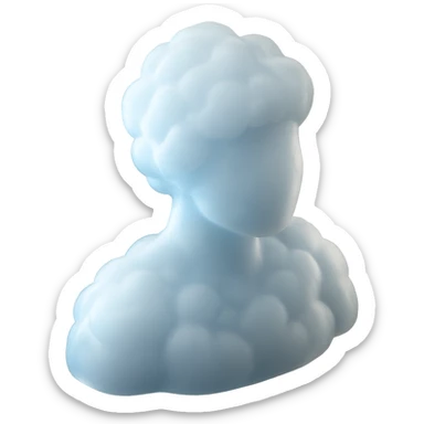 A person from the shoulders up, entirely composed of fluffy white clouds. sticker