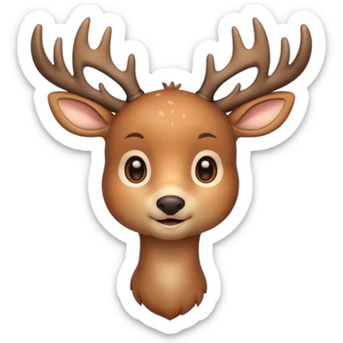 A cute deer emoji, small and simple, with big round eyes, a gentle smile, short antlers, soft beige fur with slightly lighter spots on its back, rounded cartoon-like proportions, minimal shading, vector-style, sticker
