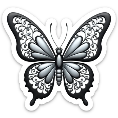 Black and silver filigree butterfly, 3D, extremely detailed design sticker