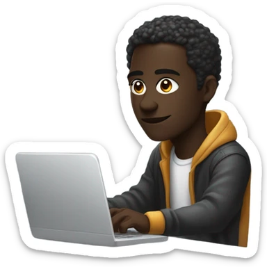Web developer sitting in front of a computer a 20 year old dark skinned man with medium length dredlucks coding  sticker
