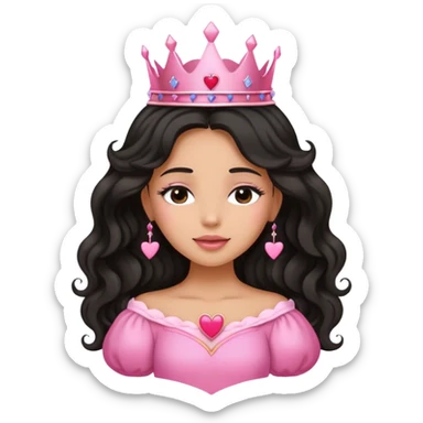 Very tanned princess, with long black wavy hair and a crown, a pink princess Outfit. In love with hearts. With Closed Eyes. sticker