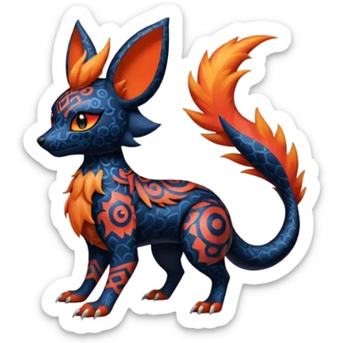 
Canine-Litten-Amaura-Salandit-Noibat-Flareon-Fakémon-fusion (full body) with intricate patterns sticker