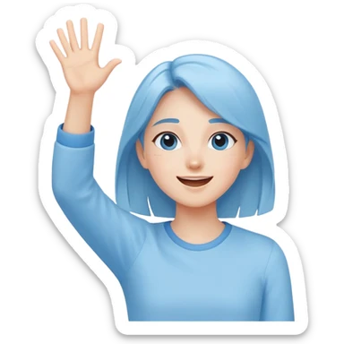 girl wearing pastel blue clothes with arms raised in excitement making a hurray celebration gesture sticker