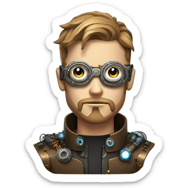 Male cyborg head with light brown hair, light brown beard, steampunk glasses, circuits, wires  sticker
