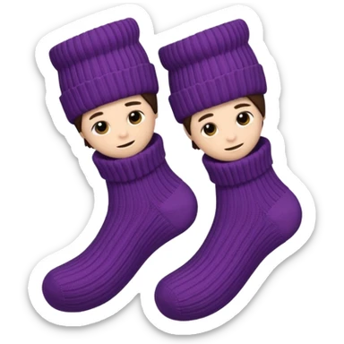 A 3D cartoon pair of cozy knitted socks with ribbed pattern and soft texture, folded neatly, Memoji-style rendering. sticker