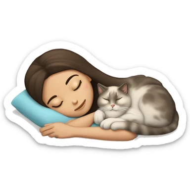 brunette white girl sleeping with her fluffy siamese cat  sticker