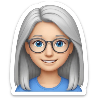 Long Grey haired emoji with blue eyes and glasses female young  sticker