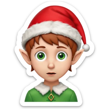 Worried elf on the shelf with red hat and brown hair sticker