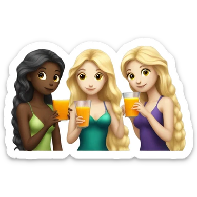 Three beautiful mermaids (one blond and two brown hair) drinking orangejuice sticker