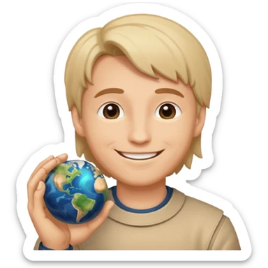 Emoji-scale god pinching a tiny planet sticker