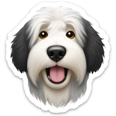 Old English sheepdog with a half and half face like a black (right side) and white (left side) cookie sticker