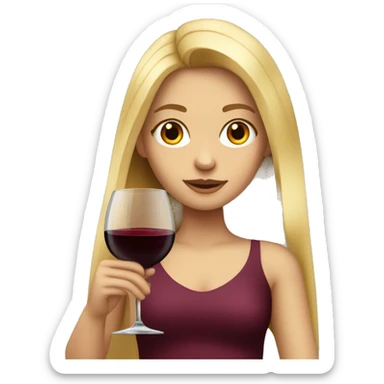 girl with long blonde hair and big glass red wine sticker