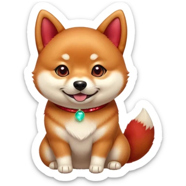 Cinematic Cute Shiba Inu Portrait Emoji, Head tilted playfully and inquisitively, featuring a rich red fur with a creamy underbelly and perky ears, round, sparkling brown eyes filled with curiosity, Simplified yet irresistibly adorable features, highly detailed, glowing with a warm, friendly glow, high shine, affectionate and lively, stylized with a touch of whimsy, bright and endearing, soft glowing outline, capturing the essence of a mischievous yet loving pup, so playful it feels like it could leap out of the screen and into your arms! sticker
