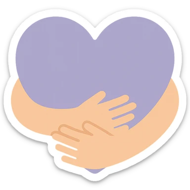 Arms hug a dull purple heart sticker