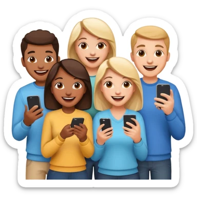 I want to generate a 3d image to show a group of friends playing a mobile trivia game sticker