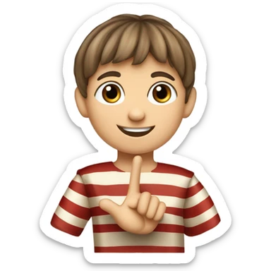11th century european happy child with horizontal red stripes tunic making a "V" with his fingers sticker