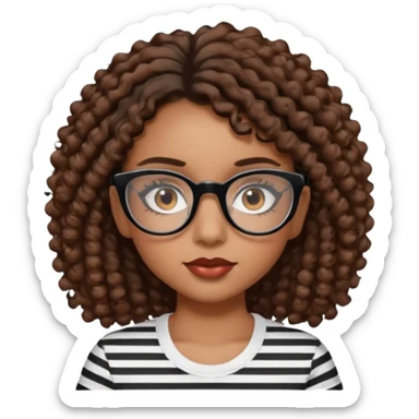 I want to describe me. I am a girl with brown hair amd curly hair. I have brown eyes and black glasses and long lashes with mascara. My lips are medium and my nose as well. I wear a white T-shirt  with black stripes sticker