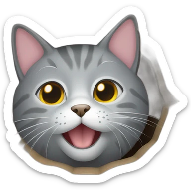 cute gray cat smiling and peaking in hole sticker