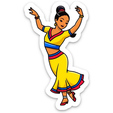 Colombian salsa dancer with vibrant traditional outfit, energetic pose, colorful flowing dress sticker