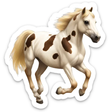 Scruffy scarred scratched scratches scratch scars Piebald tricolor palomino yellow brown palomino pony with dark brown spots galloping running sticker