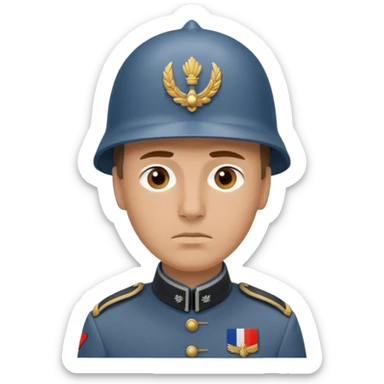 French soldier, World War I, blue-grey uniform, Adrian helmet, serious face sticker