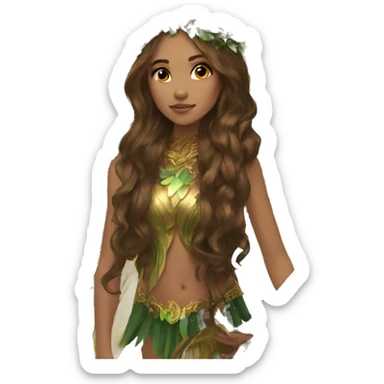 big wings, Beautiful, fairy, gold, brown, dark green, green, long hair sticker
