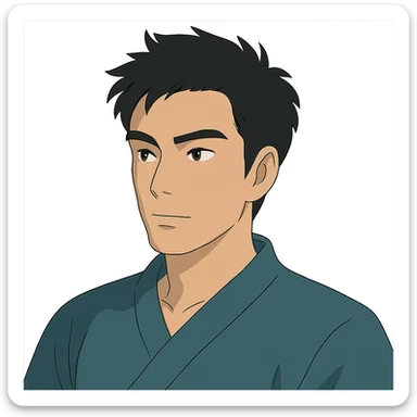 ghibli style portrait of a black haired handsome Chinese man sticker