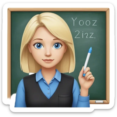 blonde hair blue eyes teacher female with chalkboard sticker