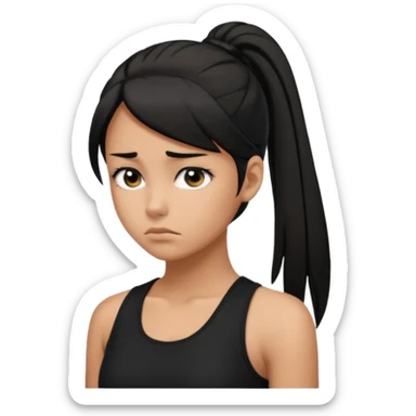 a tan girl with a black ponytail, black tank top, . Looking sad sticker