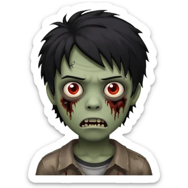 Boy, zombie, black hair, medium long and wavy, emo, shaggy, dark, spooky, creepy expression sticker