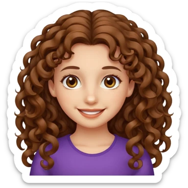 A girl with long curly brown hair, fair skin and beautiful hazel eyes, smiling.  sticker