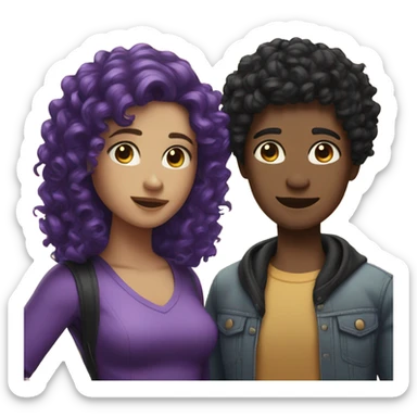 two best friends one short purple curly hair and the other long black hair sticker