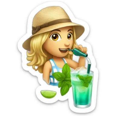 argentine girl with magnifying glass and pipe drinking mojito sticker