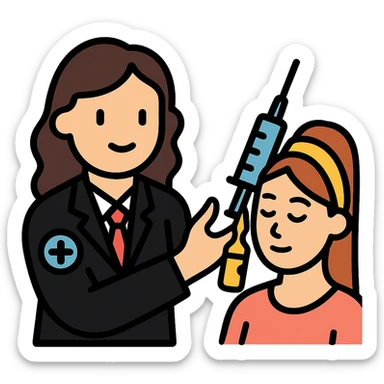 A female doctor who is doing PRP injections, add a patient sticker