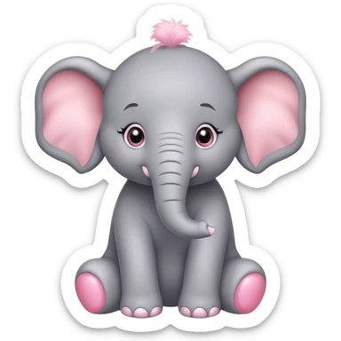 Pixar style, fluffy Little gray and pink elephant with big sparkling eyes sitting  sticker