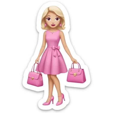 Pink dress and shoes and makeup and bag sticker